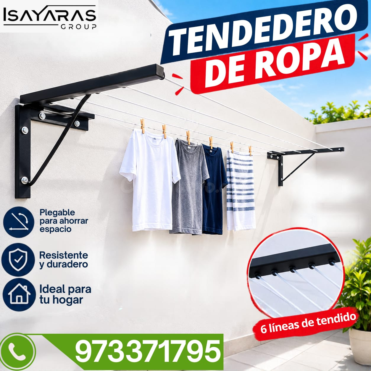 Isayaras Group Tendedero Plegable 6 líneas Negro
