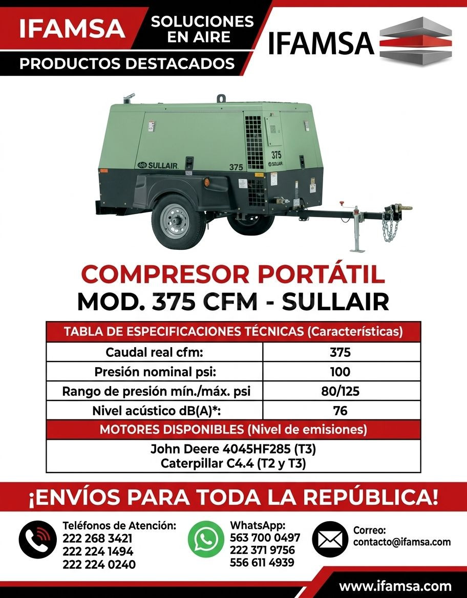Compresor Portátil Sullair 375 CFM