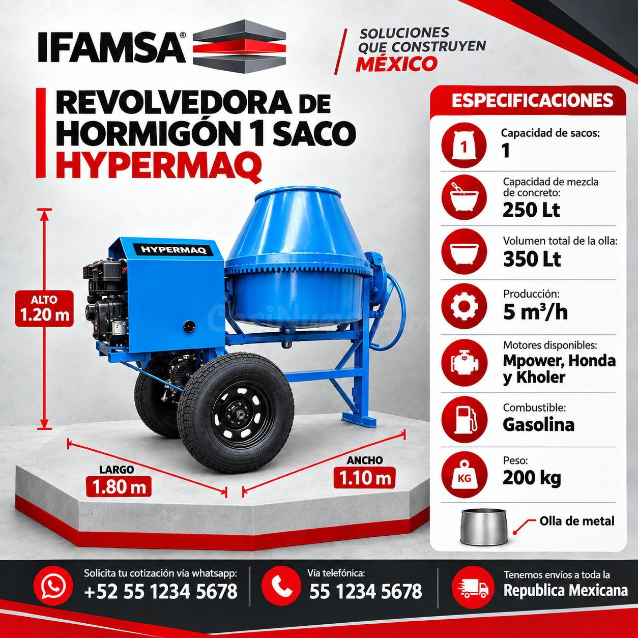 REVOLVEDORA DE HORMIGÓN 1 SACO 1.00