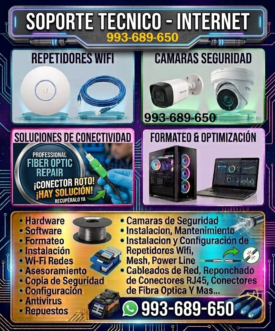 Todo en Soporte Técnico:internet,Fibra optica,Cámaras Vigilancia y Pc,Laptops
