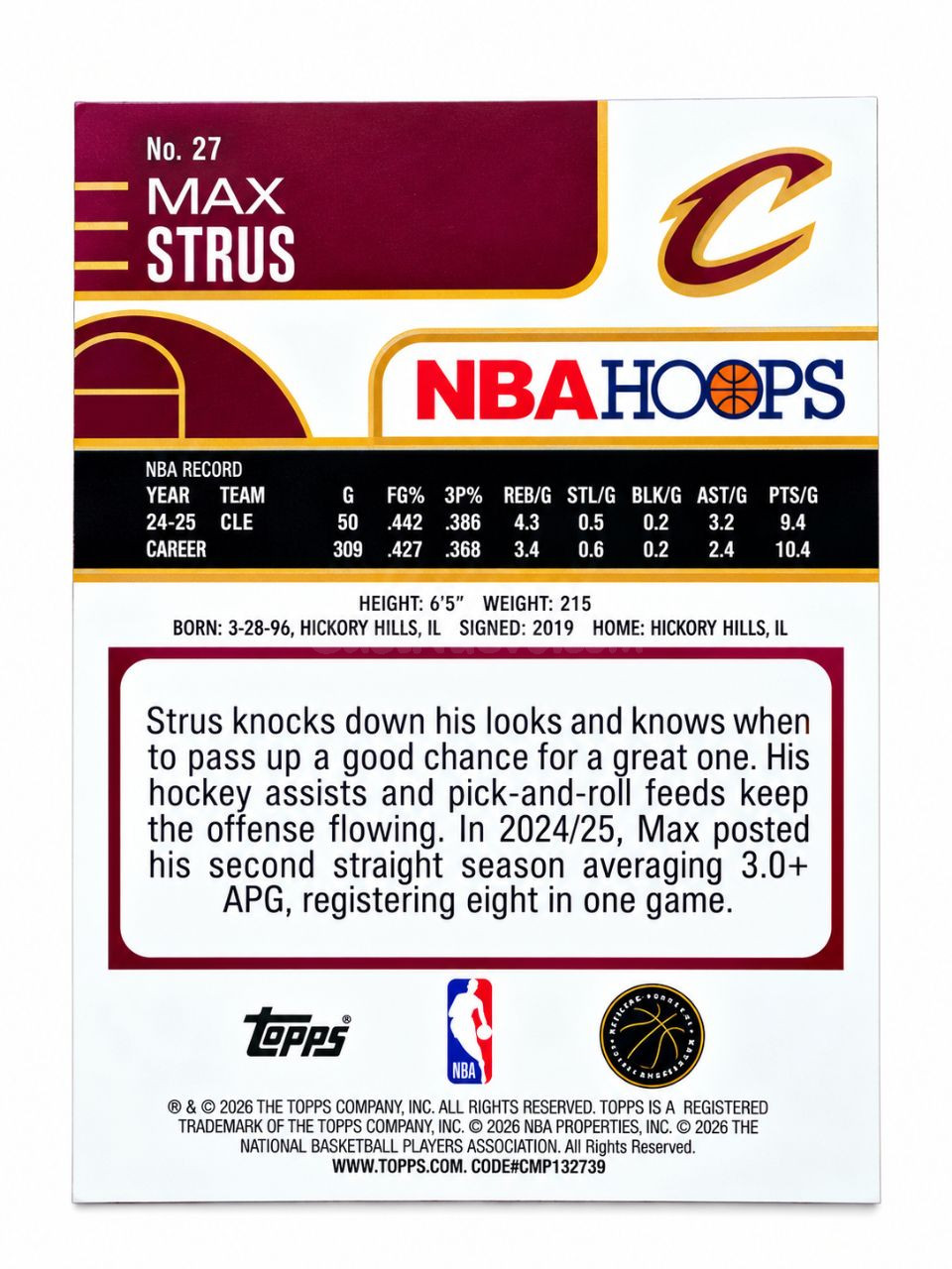 Tarjeta NBA Hoops Max Strus Cleveland Cavaliers - foto 2
