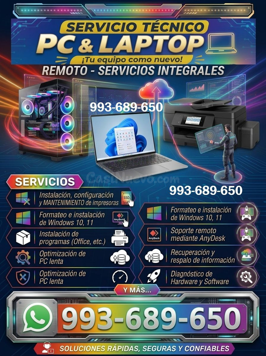 Servicio Técnico a Domicilio:PCs y Laptops,Formateos