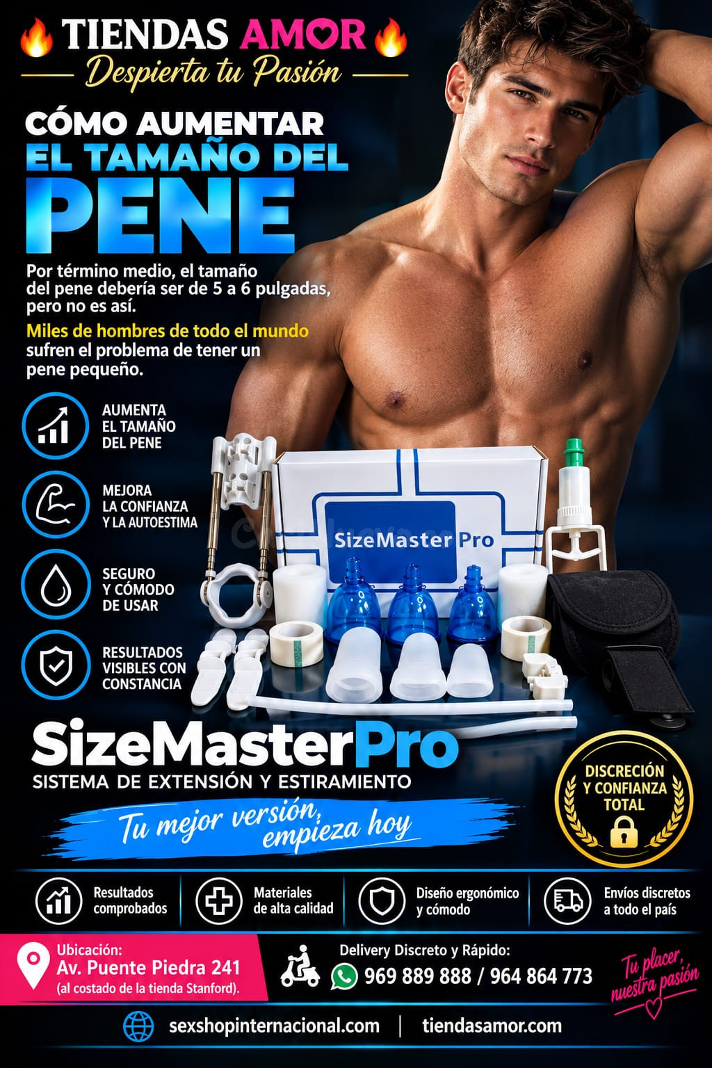 SIZE MASTER PRO agrandar y estirar el miembro masculino: sistema de tensión para el aumento físico y sexual/Bioprost Desarrollo del Pene Mejora la Potencia Sexual Lima en Puente Piedra