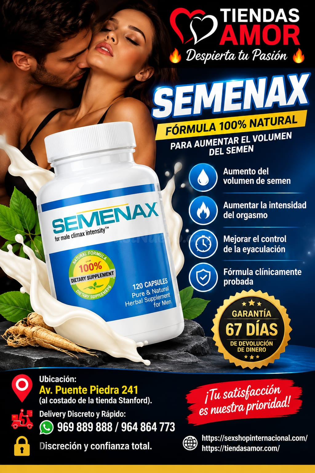 Semenax 100% natural para aumentar el volumen del semen./Bioprost Desarrollo del Pene Mejora la Potencia Sexual y Aumenta la Testosterona. Lima en Puente Piedra