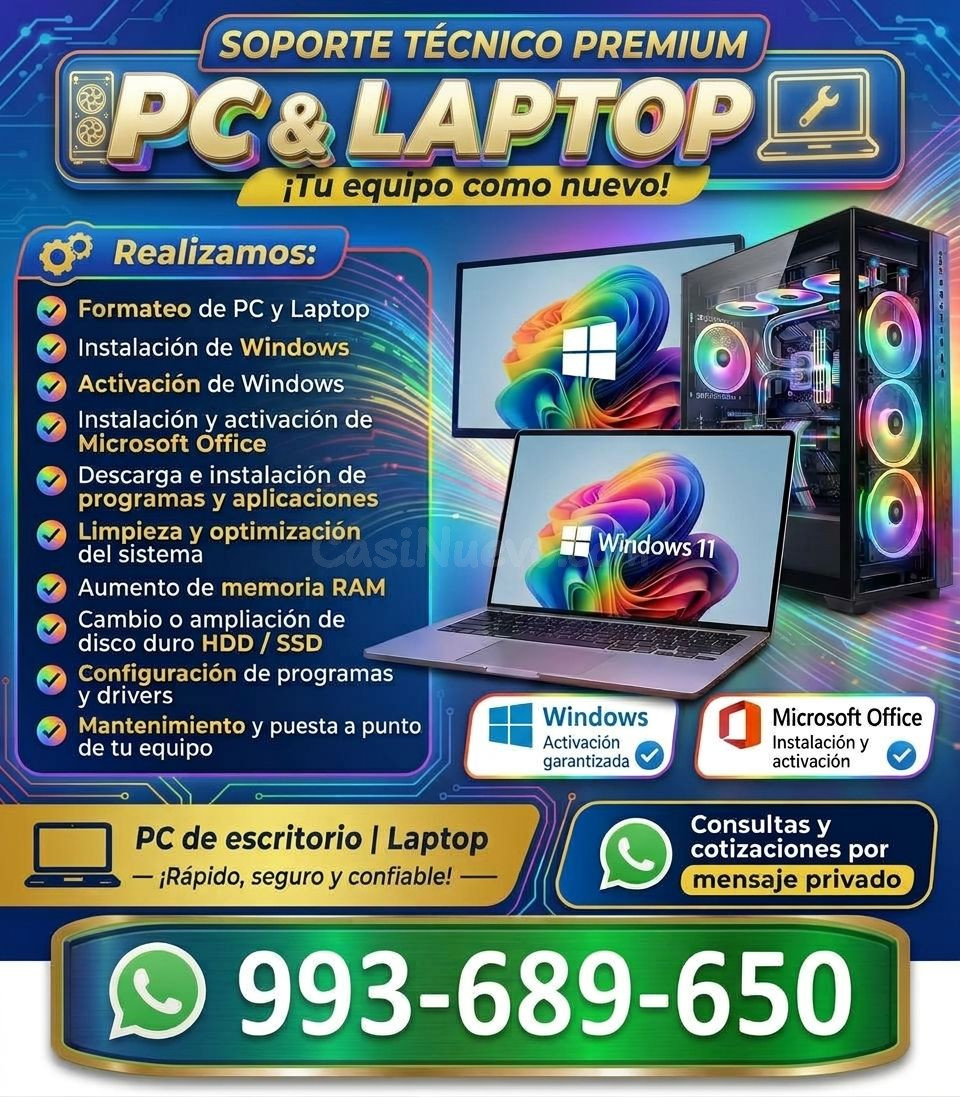 Soporte Tecnológico Integral,Formateos:Pcs y laptops