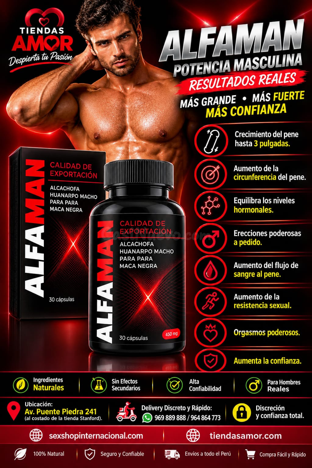 Alfaman Original Aumento de la resistencia sexual./ 889 888 Bioprost Desarrollo del Pene Mejora la Potencia Sexual y Aumenta la Testosterona. Lima en Puente Piedra