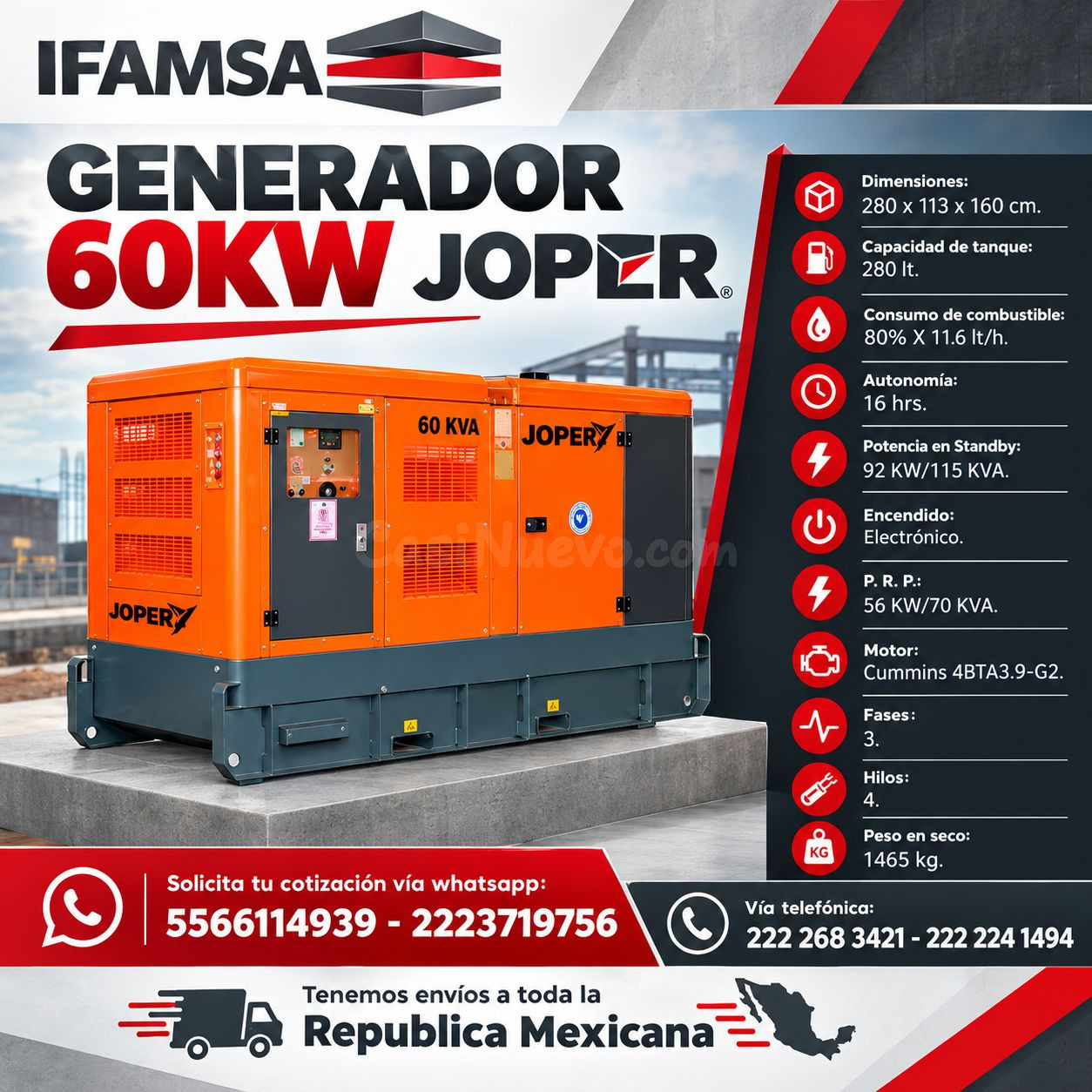 Generador eléctrico JOPER 60KVA