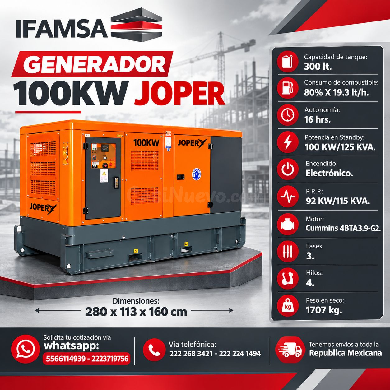 Joper 100KW Generador eléctrico IFAMSA