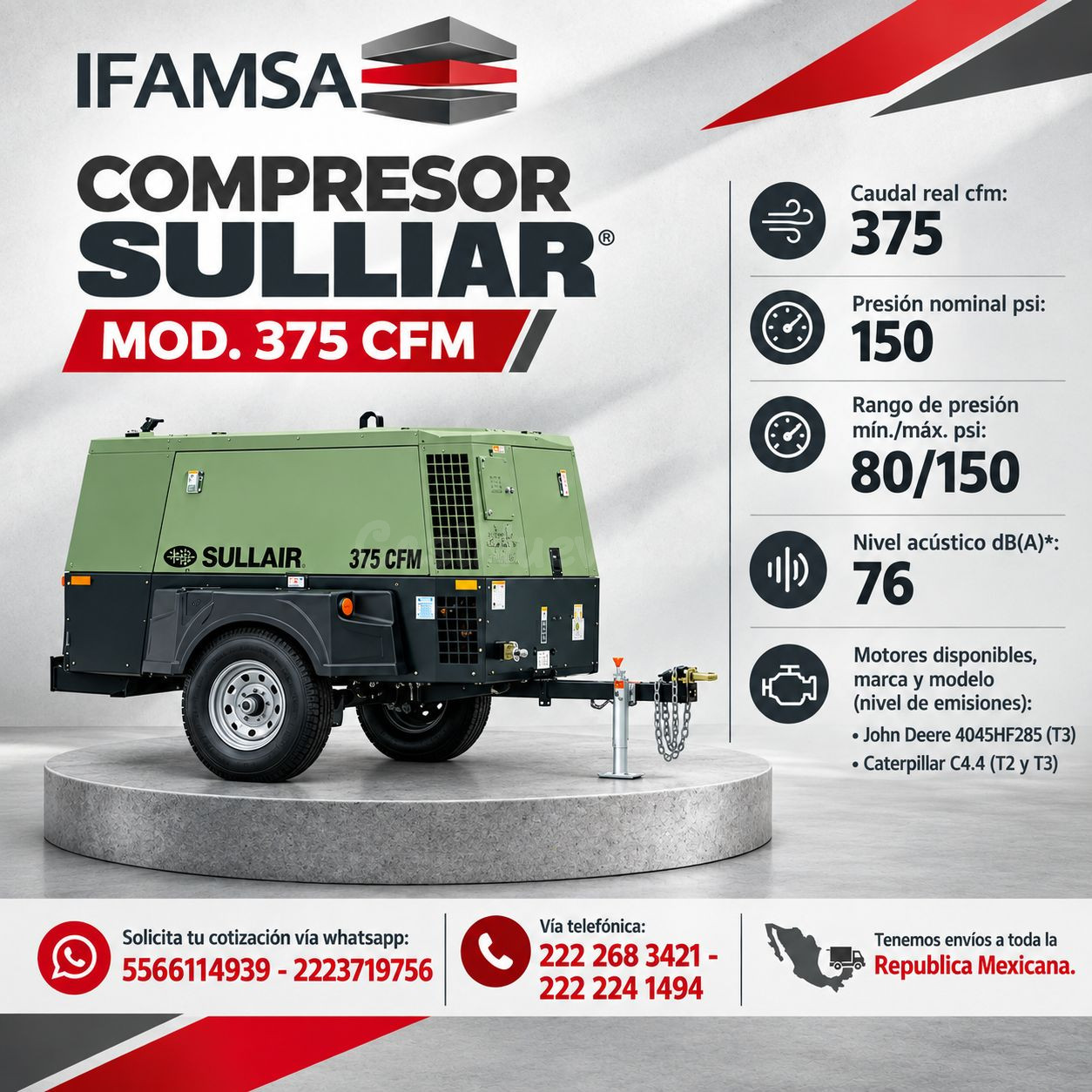 MODELO 375 CFM COMPRESOR SULLIAR IFAMSA