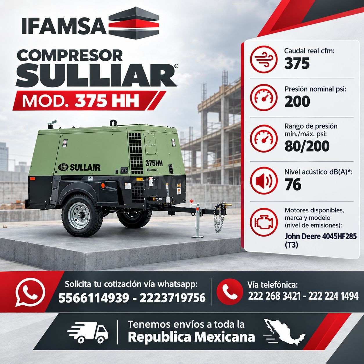 COMPRESOR SULLIAR MODELO 375 HH IFAMSA