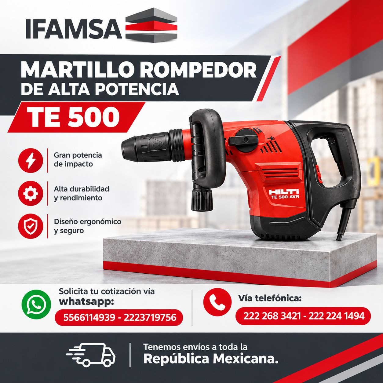 DE ALTA POTENCIA TE 500  MARTILLO ROMPEDOR