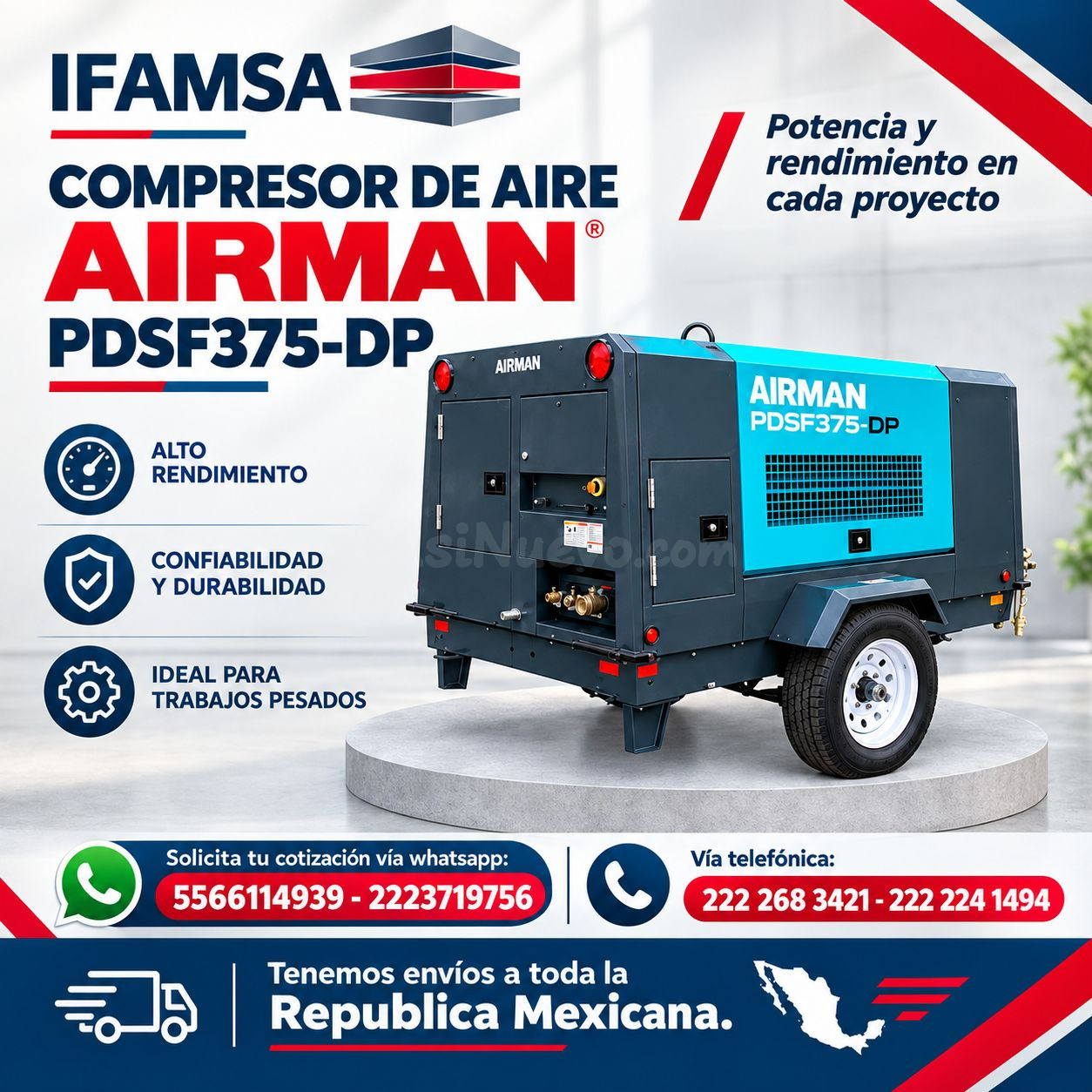 AIRMAN MODELO PDSF375-DP COMPRESOR DE AIRE