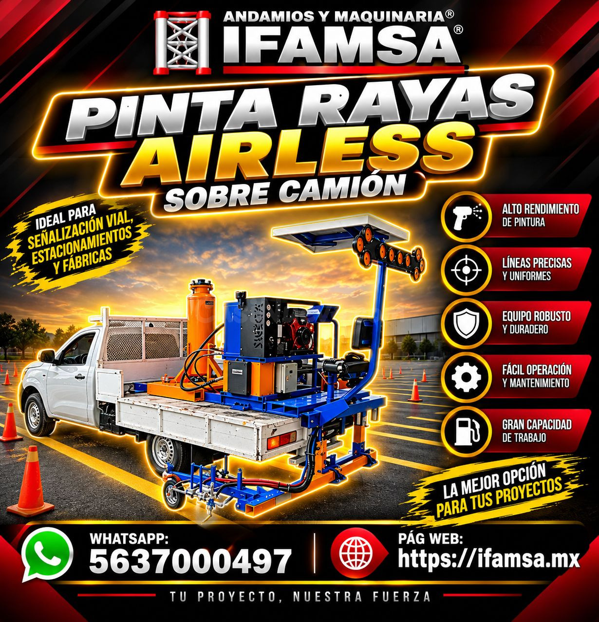 Pintora de rayas vial inalámbrica sobre camión