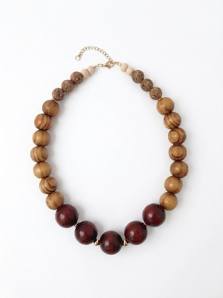 Collar madera y cuentas acero inox