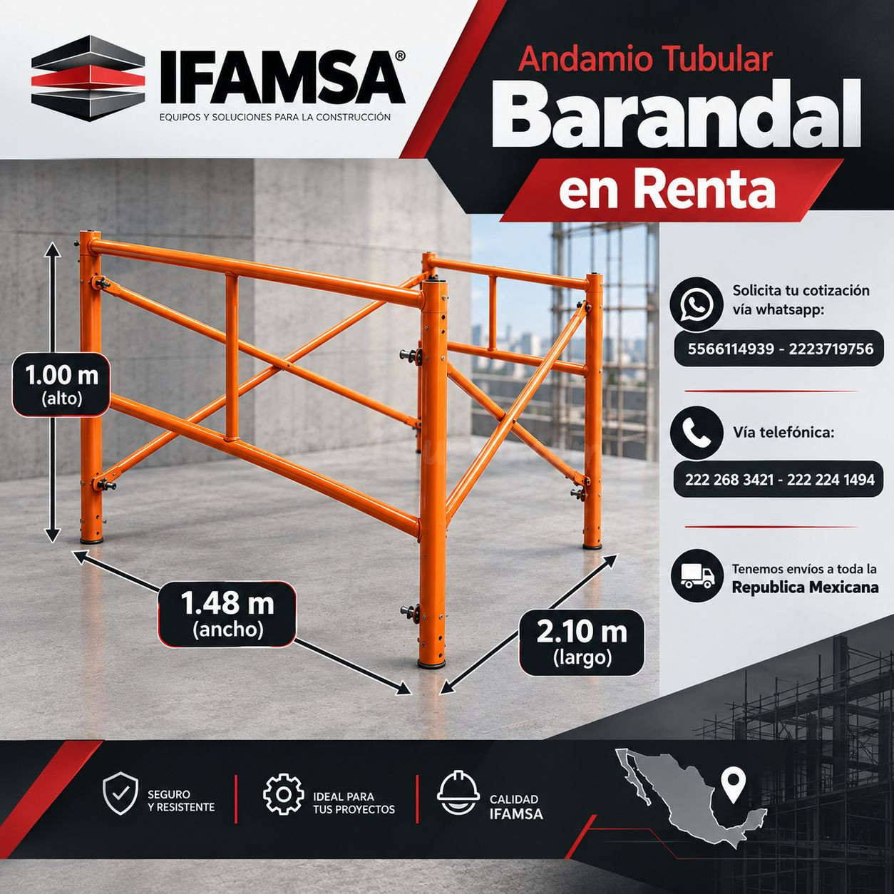 RENTA DE MODULOS DE ANDAMIO BARANDAL IFAMSA