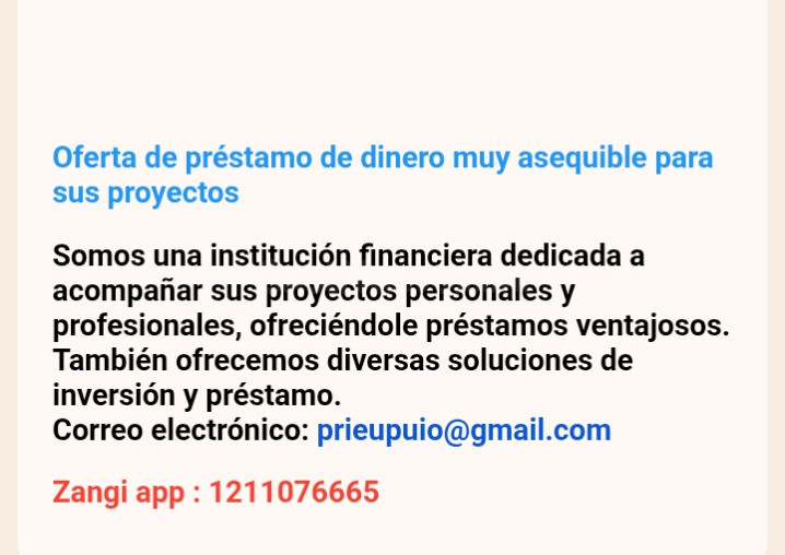 Oferta préstamo personal y proyectos