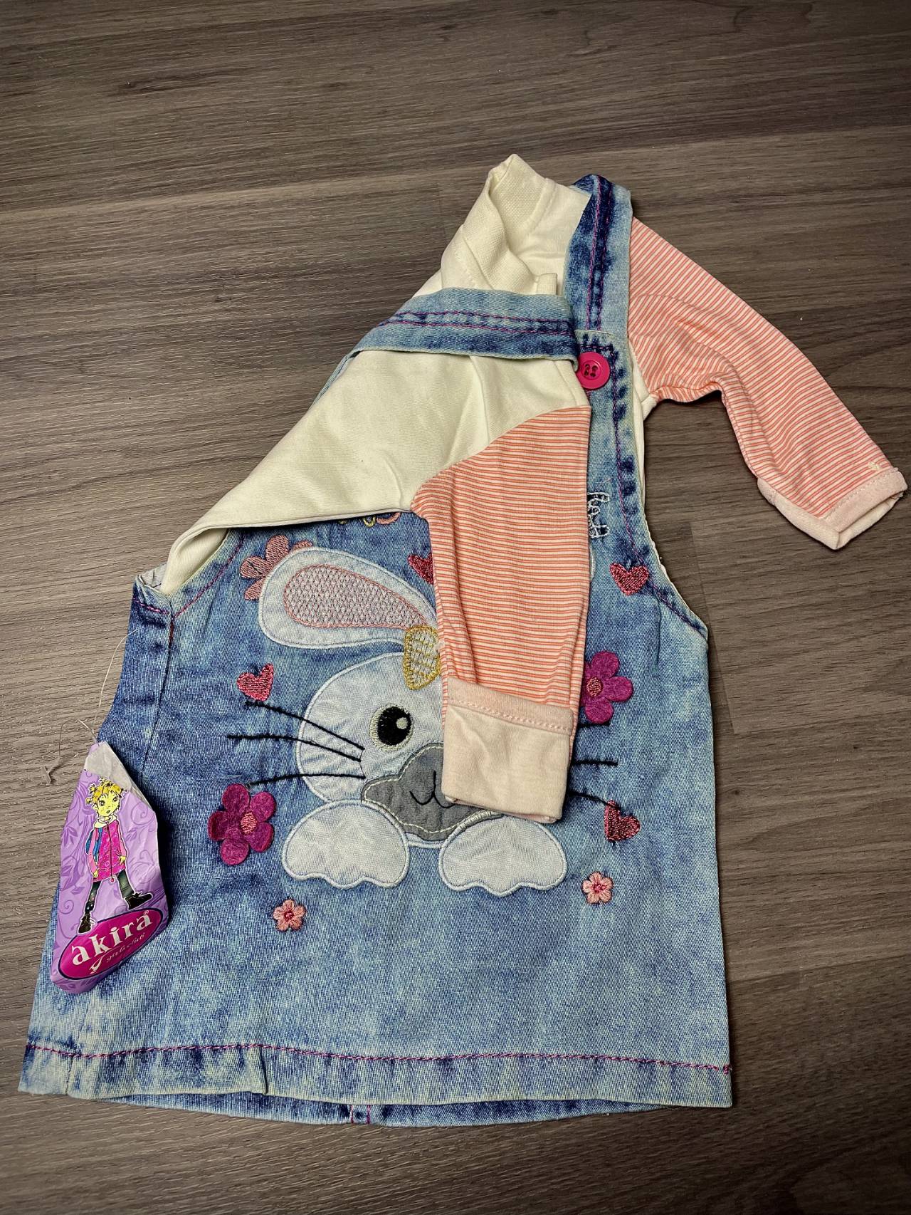 Ensemble Bébé 2 Pièces – Robe En Jean Avec Lapin Et Haut Manches Longues — image1