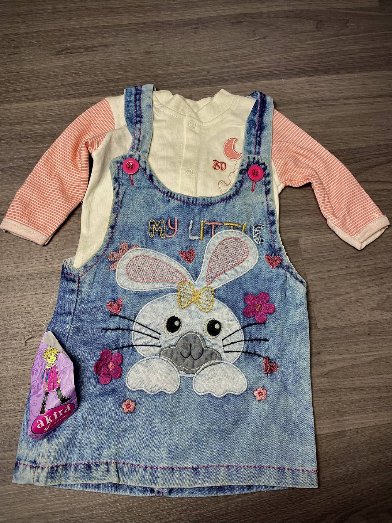 Ensemble Bébé 2 Pièces – Robe En Jean Avec Lapin Et Haut Manches Longues — image principale