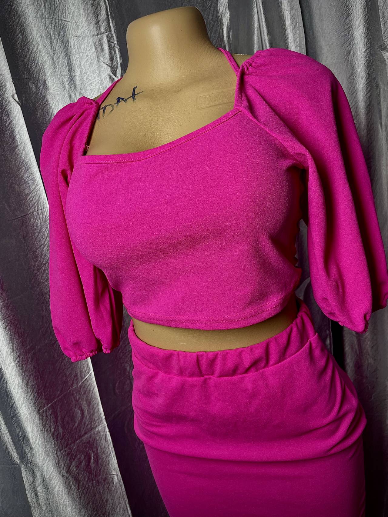 Ensemble Femme – Crop Top Manches Bouffantes + Jupe Midi — image1