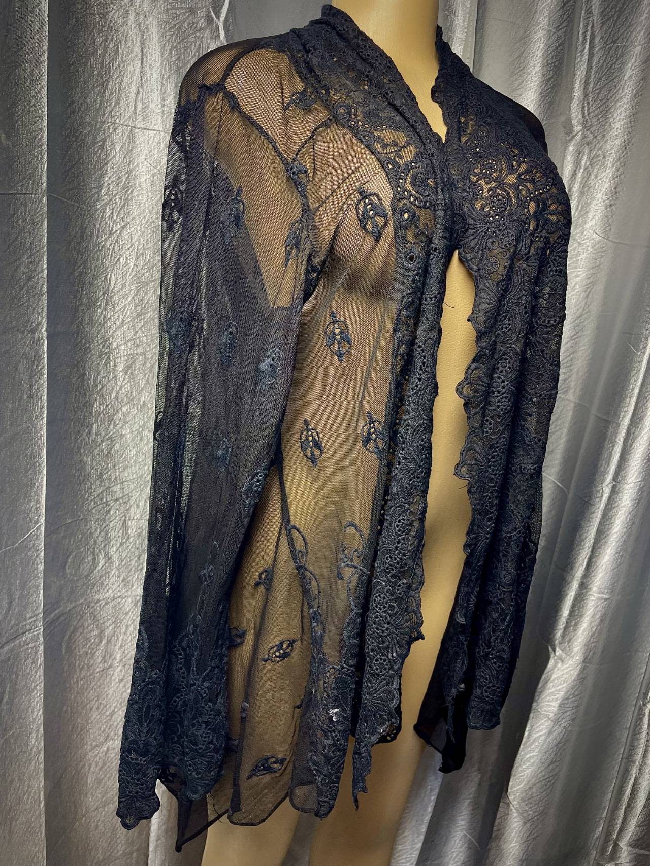 Gilet Long Transparent En Dentelle Brodée — image1