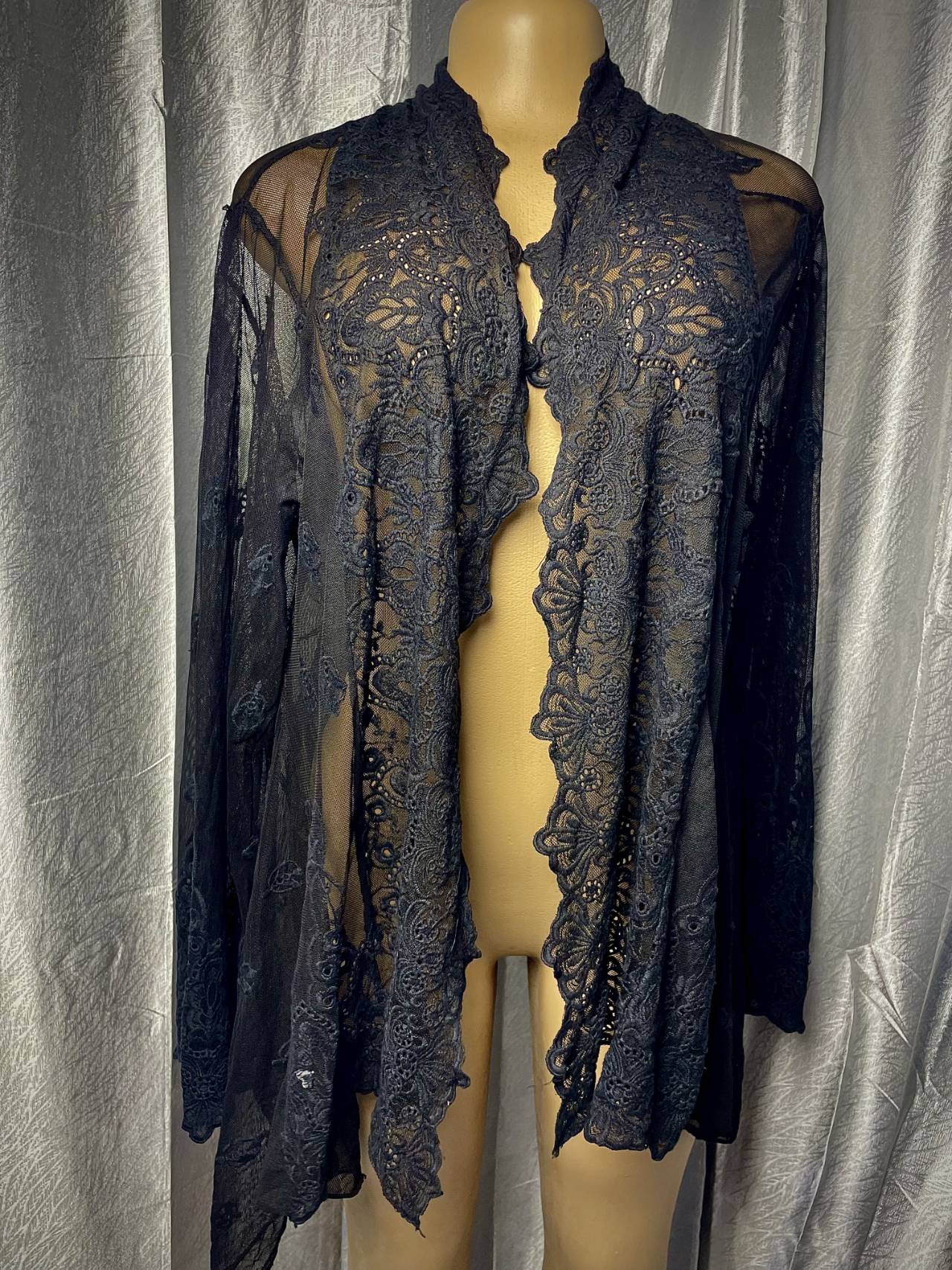 Gilet Long Transparent En Dentelle Brodée — image3