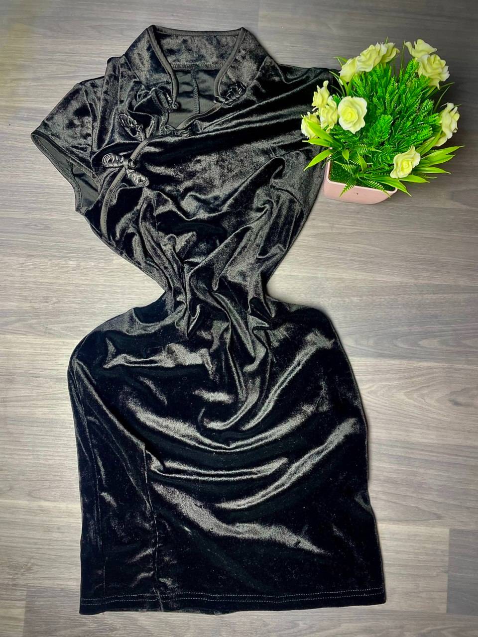 Robe En Velours Effet Satiné Avec Attaches Décoratives — image1
