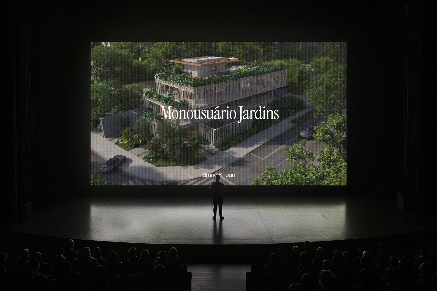 Auditório com projeção do Monousuário Jardins