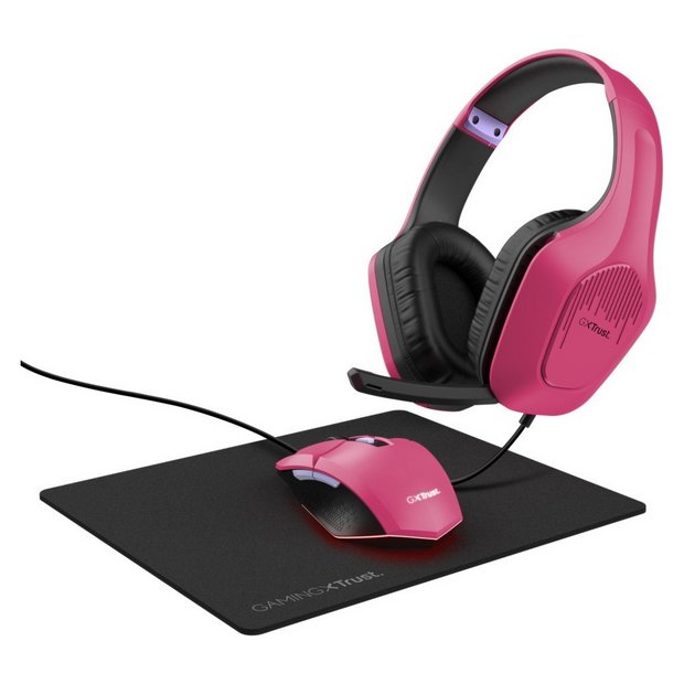 Trust GXT790P Tridox 3-in-1bundle (slušalica, miš ipodloga za miš), pink