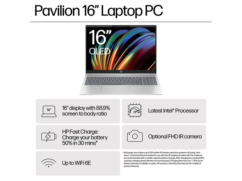 HP Pavilion Laptop 16-af0009nm16" FHD, U5-125U 1.3/4.3GHz16GB DDR5, 512GB SSD, Aluminium