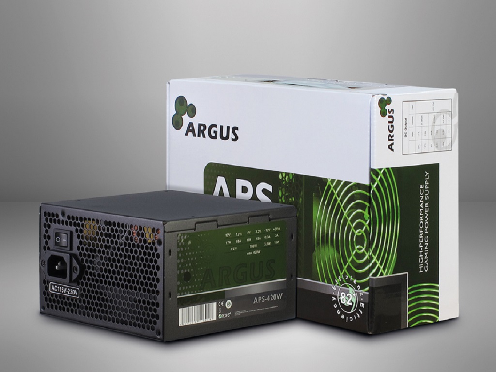 Inter-tech PSU Argus APS-420W12cm fan,  Mainboard 20+4PinPCI-Express 6+2Pin, 3x SATA, 1x Floppy