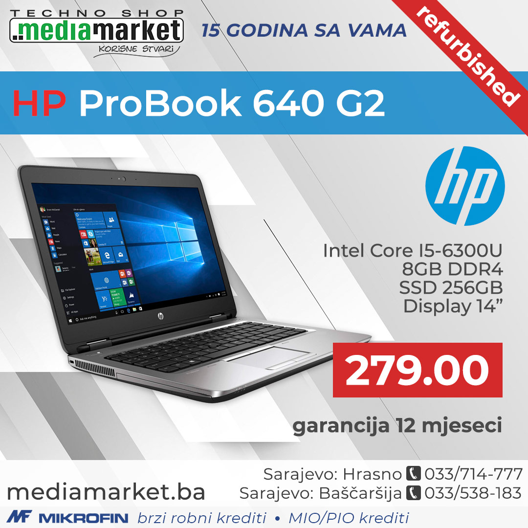 LAPTOP HP PROBOOK 640 G2 I5-6300U 8GB SSD 256GB 14" 
