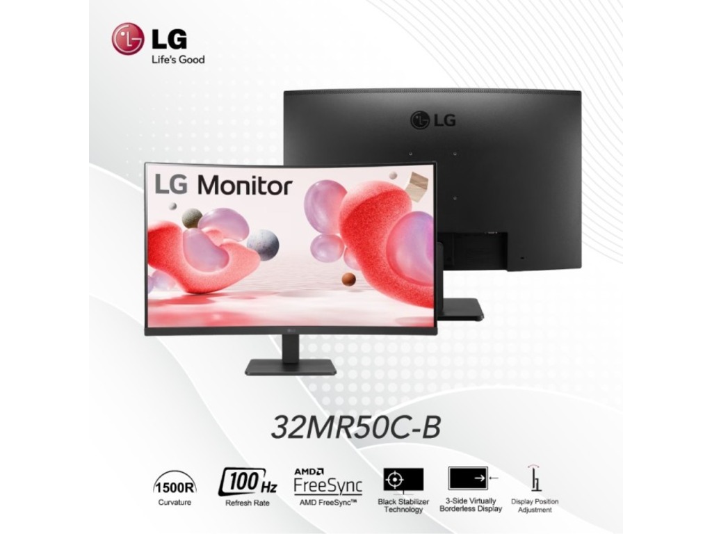 LG 32" Monitor FHD 100Hz31.5",VA,250cd,5ms,1500R,VGA,HDMIx2,AMD FreeSync,Tilt -5 ~ 20,VESA