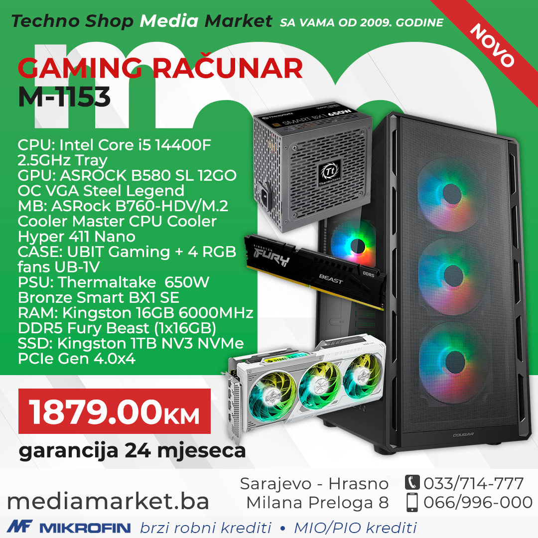 GAMING RAČUNAR i5-14400F, 32GB DDR5, ARC B580 12G, 1TB SSD
