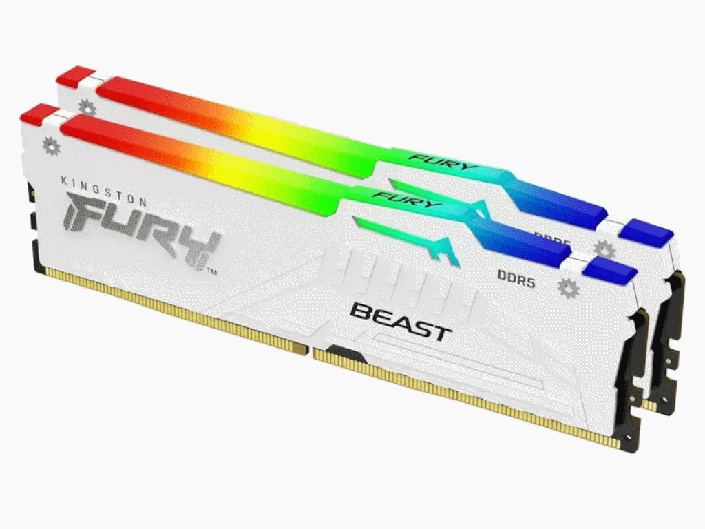 Kingston 32GB 6000MHz DDR5WRGBWhite RGB,Fury Beast (2x16GB), CL30, EXPO,XMP,1RX8, 288-pin 16Gbit