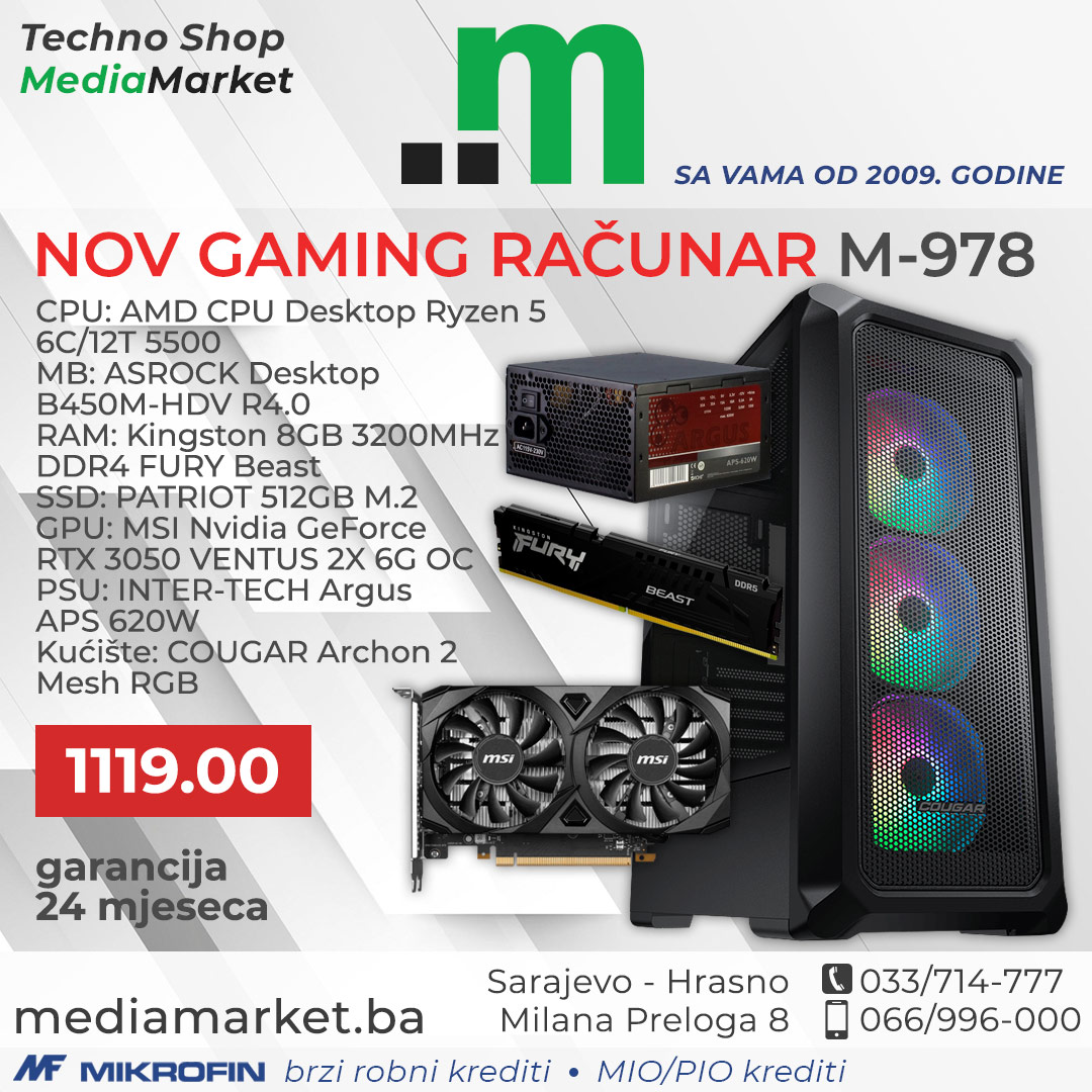 GAMING RAČUNAR RYZEN 5 5500, 16GB DDR4, 3060 6G, 512GB SSD