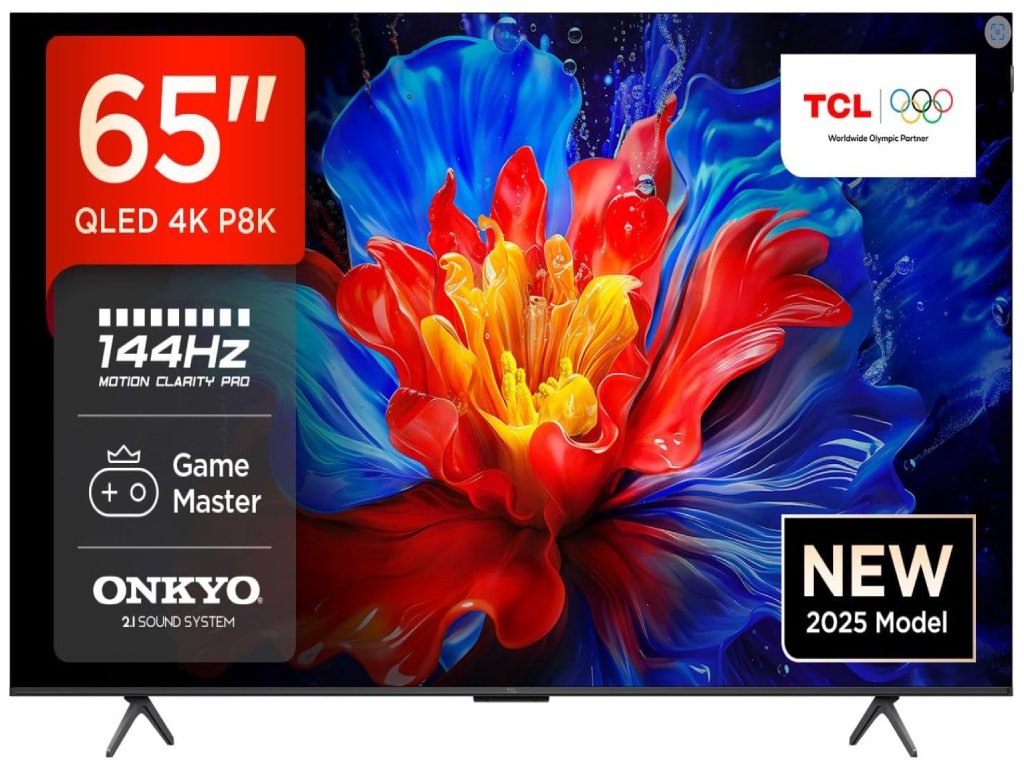 TCL 65"P8K 4K QLED TV 144HzGoogle TV; Motion Clarity Pro;Game Master; Onkyo 2.1;