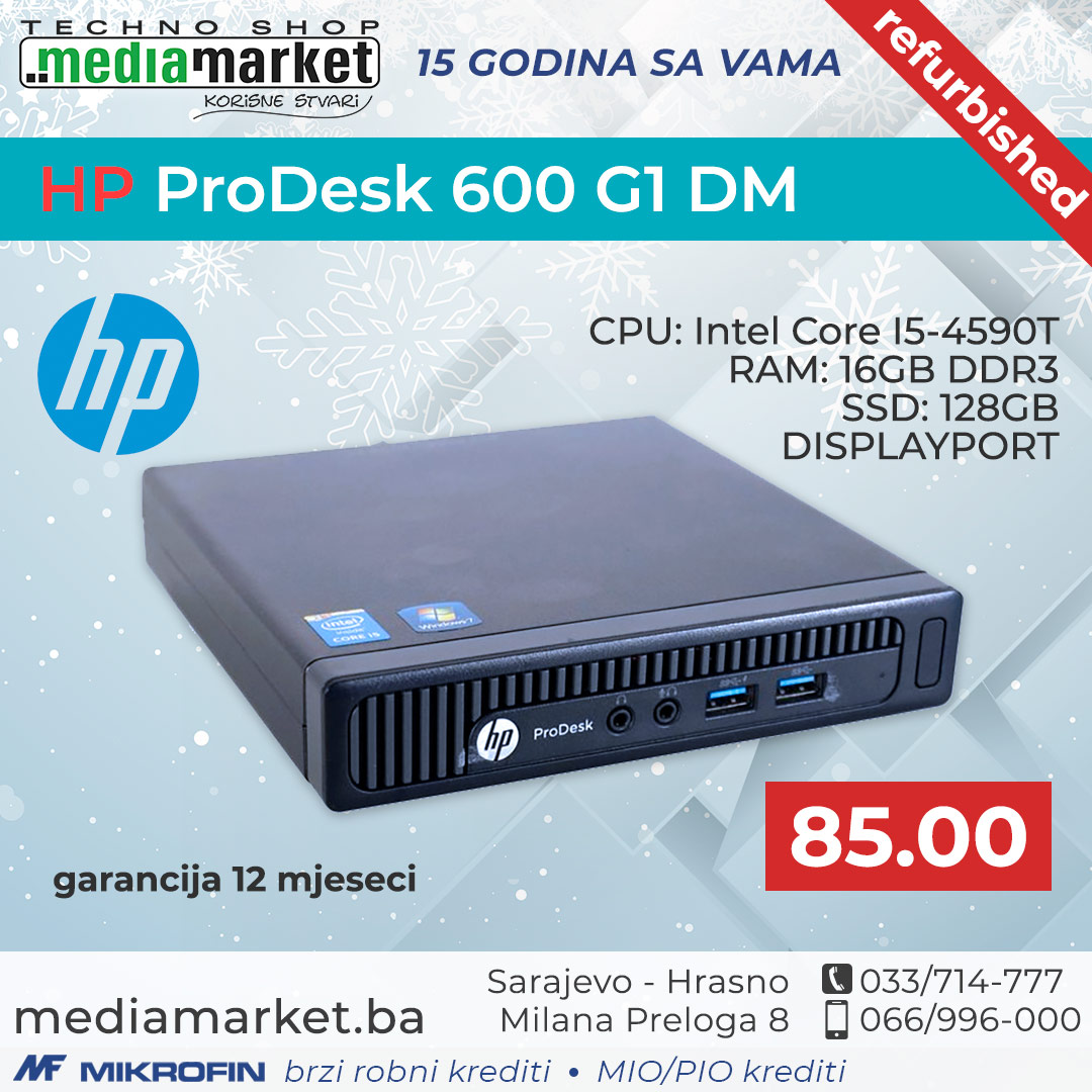 RACUNAR HP 600 G1 DM, Intel Core I5-4590T, 16GB DDR3, SSD 128GB, DISPLAYPORT VGA