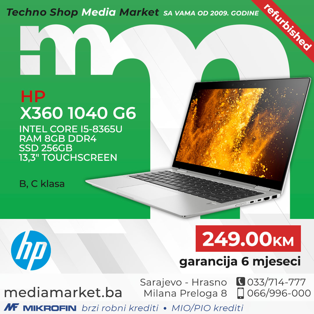 LAPTOP HP X360 1040 G6 INTEL CORE I5-8365U 8GB DDR4 SSD 256GB 13,3" TOUCHSCREEN B, C KLASA