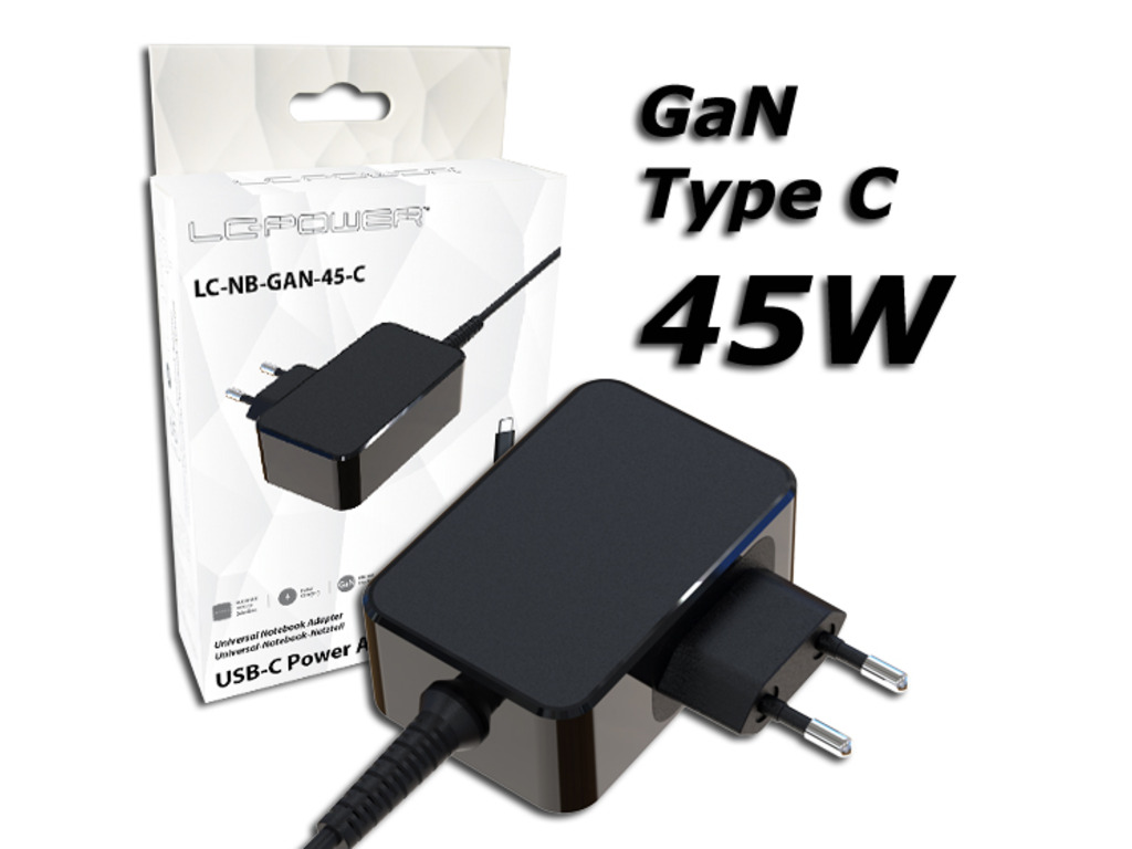 LC-Power USB GaN punjač 45W Punjač za laptope, USB-C,5-20V, 2.25-3A