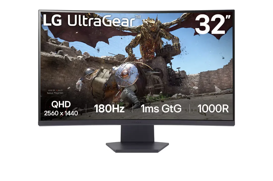 LG 32" UltraGear 32GS60QC-BCurved, VA, QHD, 300cd, 1ms180Hz, 3000:1, 2xHDMI, DP, Tilt