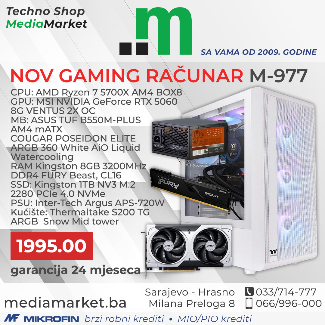 GAMING RAČUNAR RYZEN 7 5800X, 16GB DDR4, RTX 5060 8G, 1TB SSD