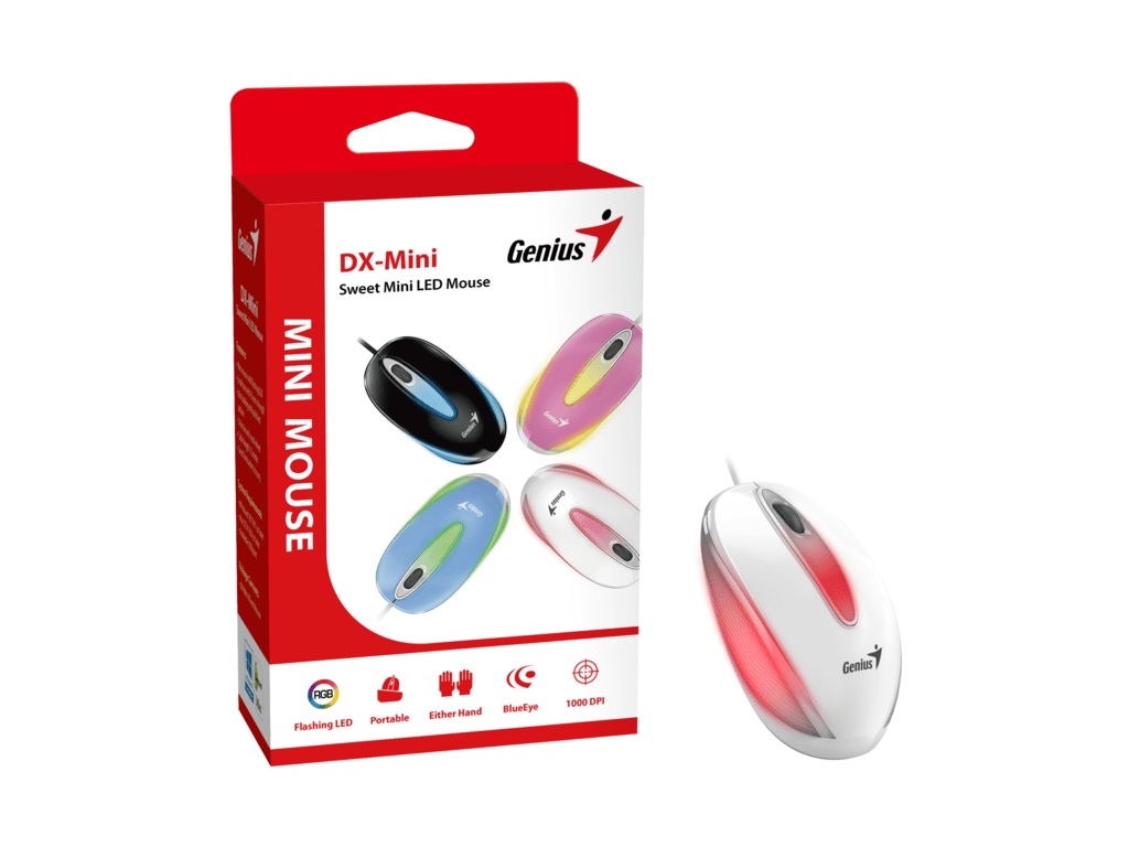 Genius miš DX-Mini USB LED white, 1000 DPI, 1.5m, 3 tipke, optički