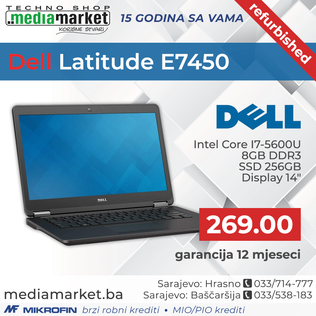LAPTOP DELL LATITUDE E7450 I7-5600U 8GB SSD 256GB, 14" 