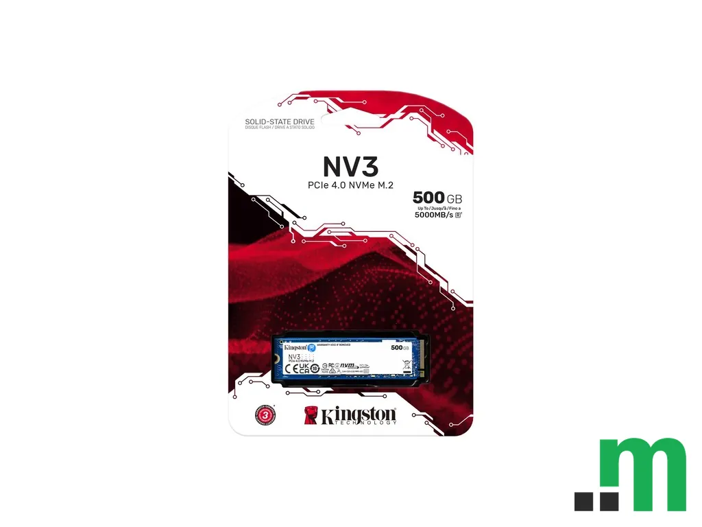 Kingston SSD 500GB NV3NVMe PCIe Gen 4.0x4R/W : 5000/3000MB/s