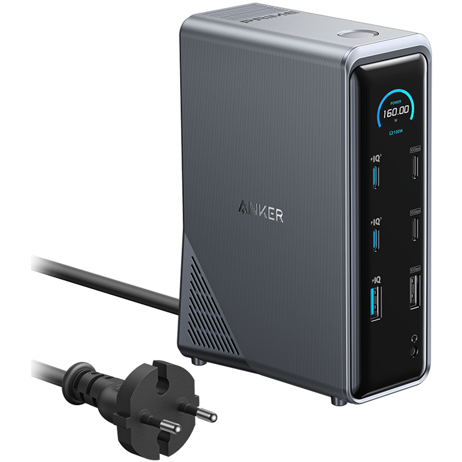 Anker Prime Charging Docking Station (14-in-1, Dual Display, 160W, 1Gbps Ethernet, 1x USB-A 10Gbps, 3x USB-A 480Mbs,1x USB-A 12W, 2x USB-C 10Gpbs, 2x USB-C 100W Charging, 1x USB-C Upstream Port, 2x HD