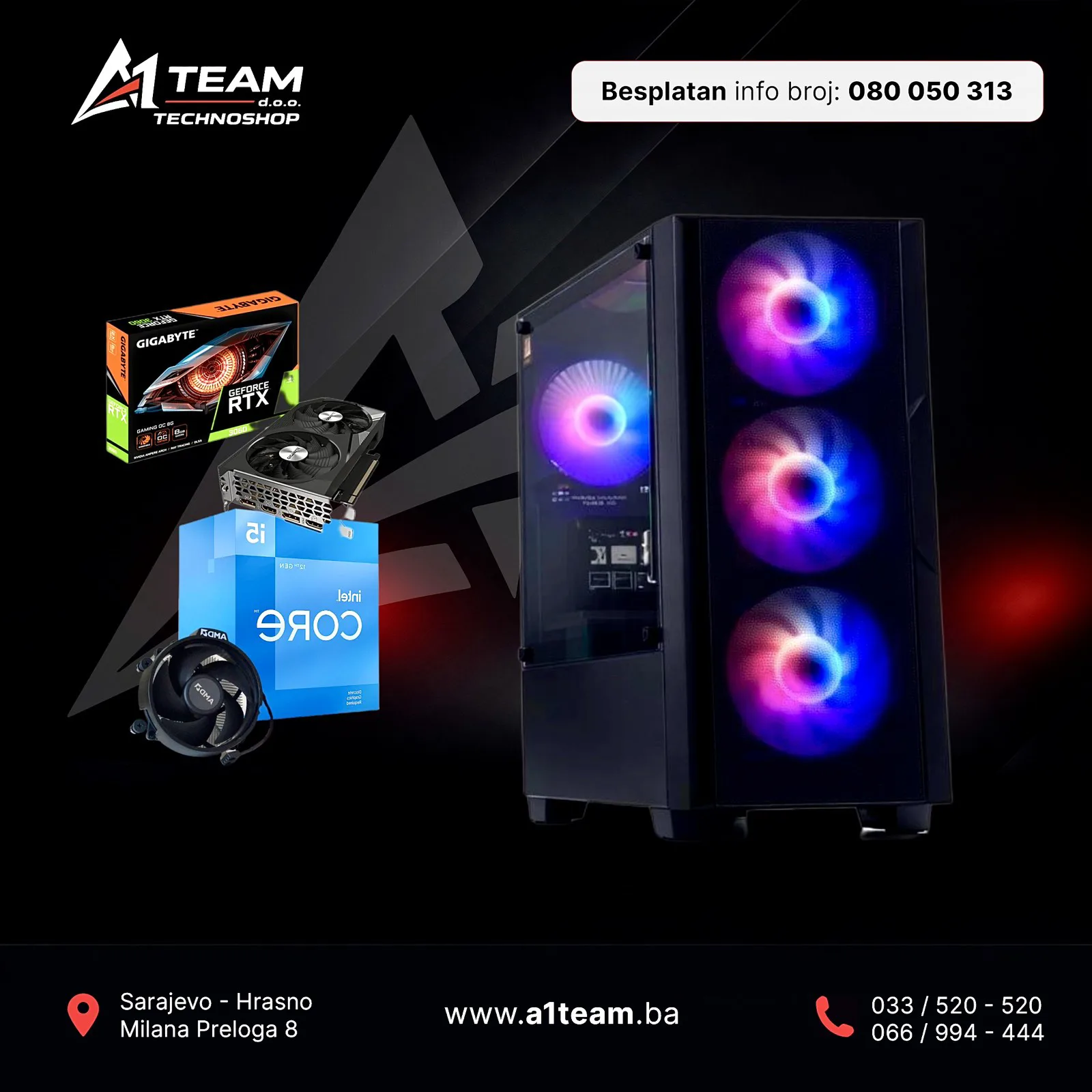 Gaming PC Intel Core i5 12400f 16GB DDR4 500GB NV3 SSD RTX 3060 8G