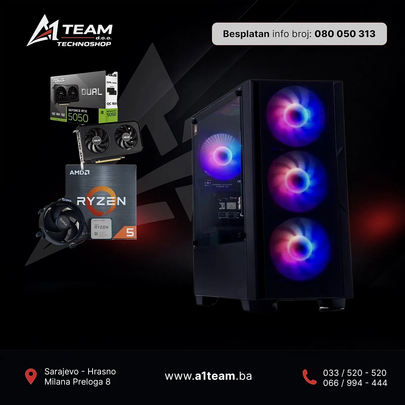Gaming PC AMD Ryzen 5 5600x 16GB DDR4 500GB NV3 SSD RTX 5050 8G