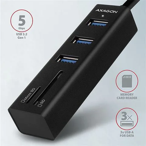USB HUB AXAGON HMA-CR3A 3x USB-A + SD/microSD, 20cm
