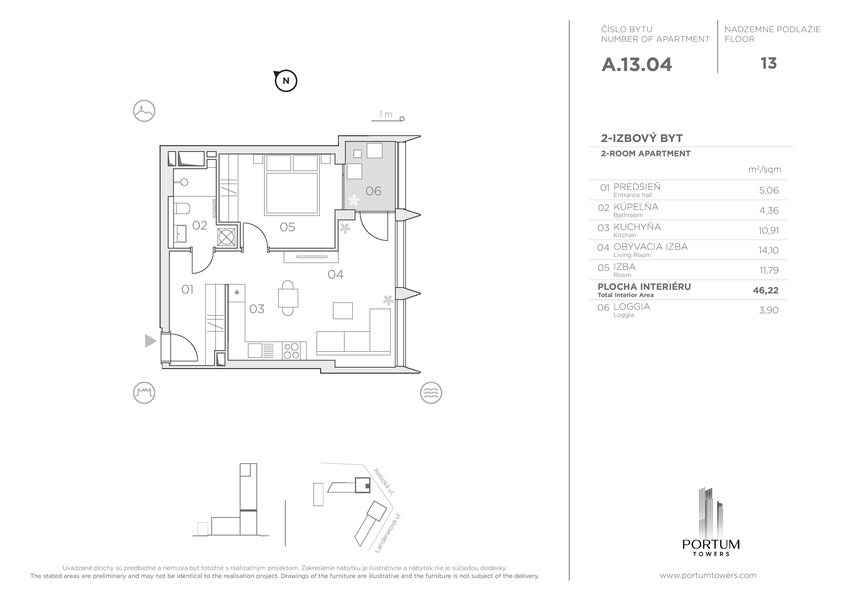 Portum Towers - A.13.04 - Pôdorys