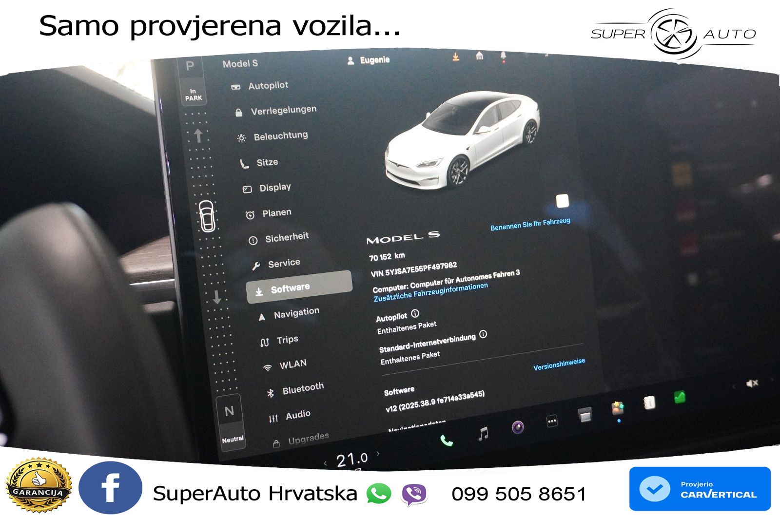 Tesla Model S Dual 670 KS, PANO+ZRAČ+KAM+GR SJED+ACC+KEY+VIRT+LANE